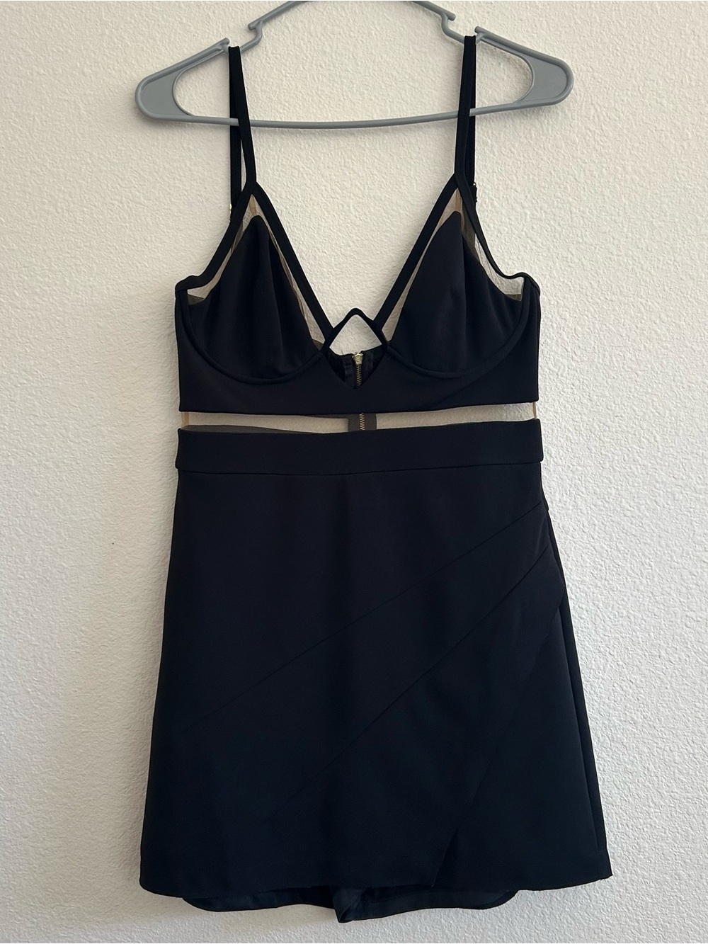 Black Mini Dress with Under-Shorts and Mesh Insets and Underwire at the Bodice
